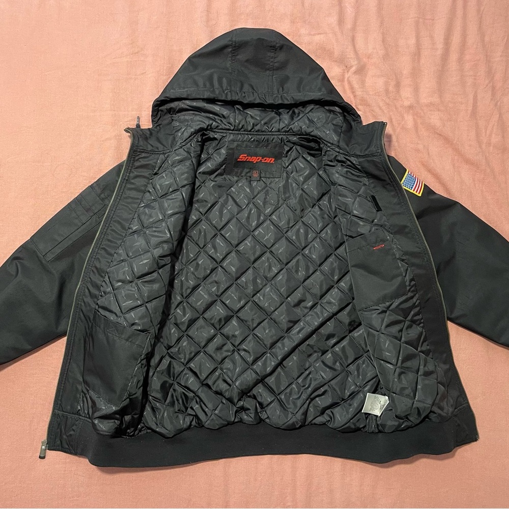 Snap-on Black Hooded Jacket with Flag Patch - Picture 2 of 3